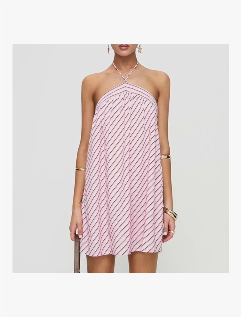 Pink Halter Mini Dress with Diagonal Stripe Detail